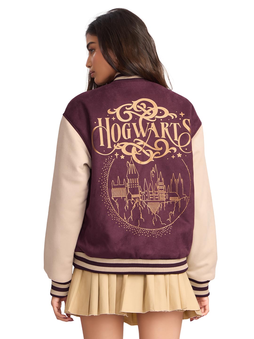 the souled store Harry Potter: Hogwarts Women and Girls Long Sleeves Band Neck Maroon Graphic Printed Polyester Oversized Varsity Jackets-picture-10