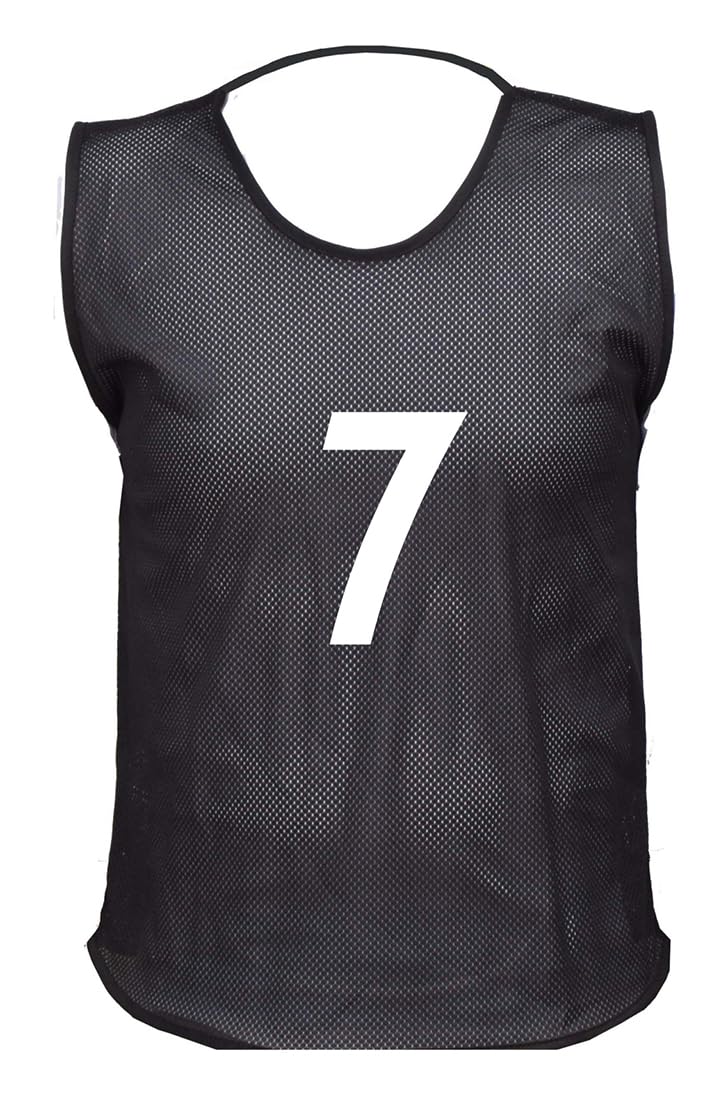15 MESH BIBS FOOTBALL TRAINING SPORTS BIBS PRINTED NUMBER (1-15 OR number of your choice) Back only (Black, Adult (Large to XL))