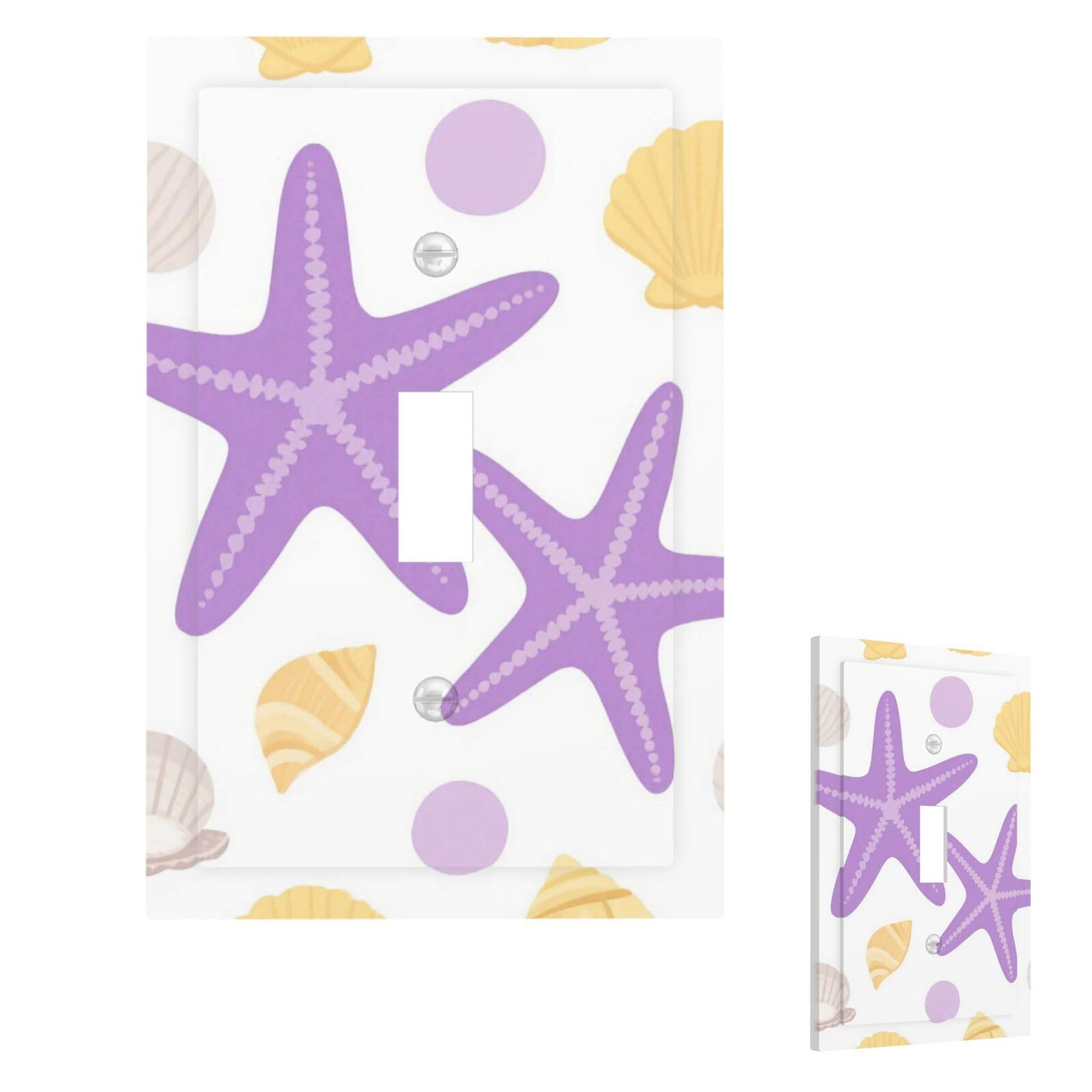 Fekiloot Single Toggle Starfish Seashell Wall Plate Cover Modern Decorative 1 Gang Light Switch Cover Unbreakable Receptacle Outlet Covers For Living Room Bedroom Home Decor