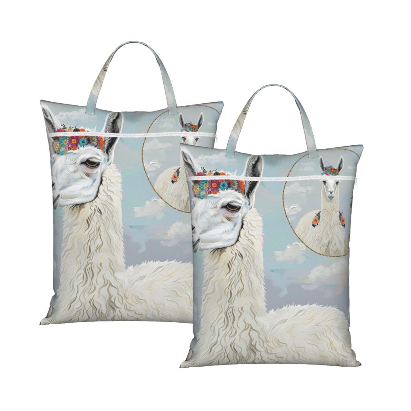 Large Travel Laundry Bags,Llama Print with Handle Foldable Laundry Bag for Holidays Gym Swimming and Family Trips, 2Pcs