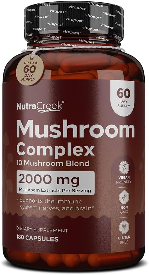 Mushroom Complex | Cordyceps Mushroom, Reishi, Shiitake, Maitake and Lions Mane Supplement. A 10-Mushroom Supplement to Support Your Mind and Body | 60 Mushroom Capsules