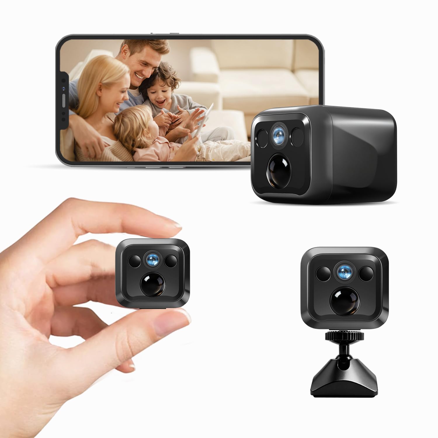 Mini telecamera con 90 giorni di standby, telecamera di sorveglianza wireless da 3 MP per la casa con rilevamento di movimento AI, visione notturna e Wi-Fi 2,4 GHz, per appartamento, monitoraggio dei