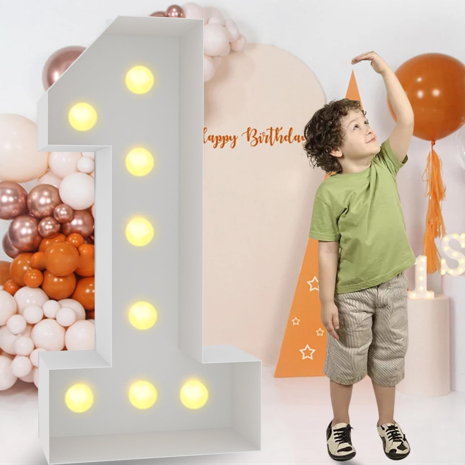 4FT White Large Marquee Light Up Numbers 1 Mosaic Numbers,giant light up numbers for Party Birthday Anniversary Decor Balloons Pre-Cut Foam Board Kit (4FT-WH-Number-1)