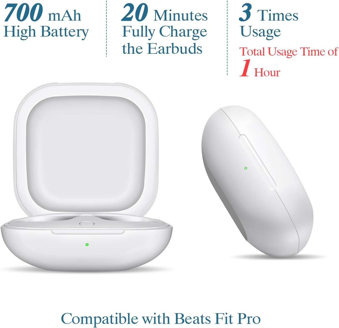 Jinstyles Wireless Charging Case Compatible for Beats Fit Pro, Portable Charger Case Replacement with Bluetooth Pairing Sync Button, 700mAh Built-in Battery (Not Included Earbuds) (White) - Image 3