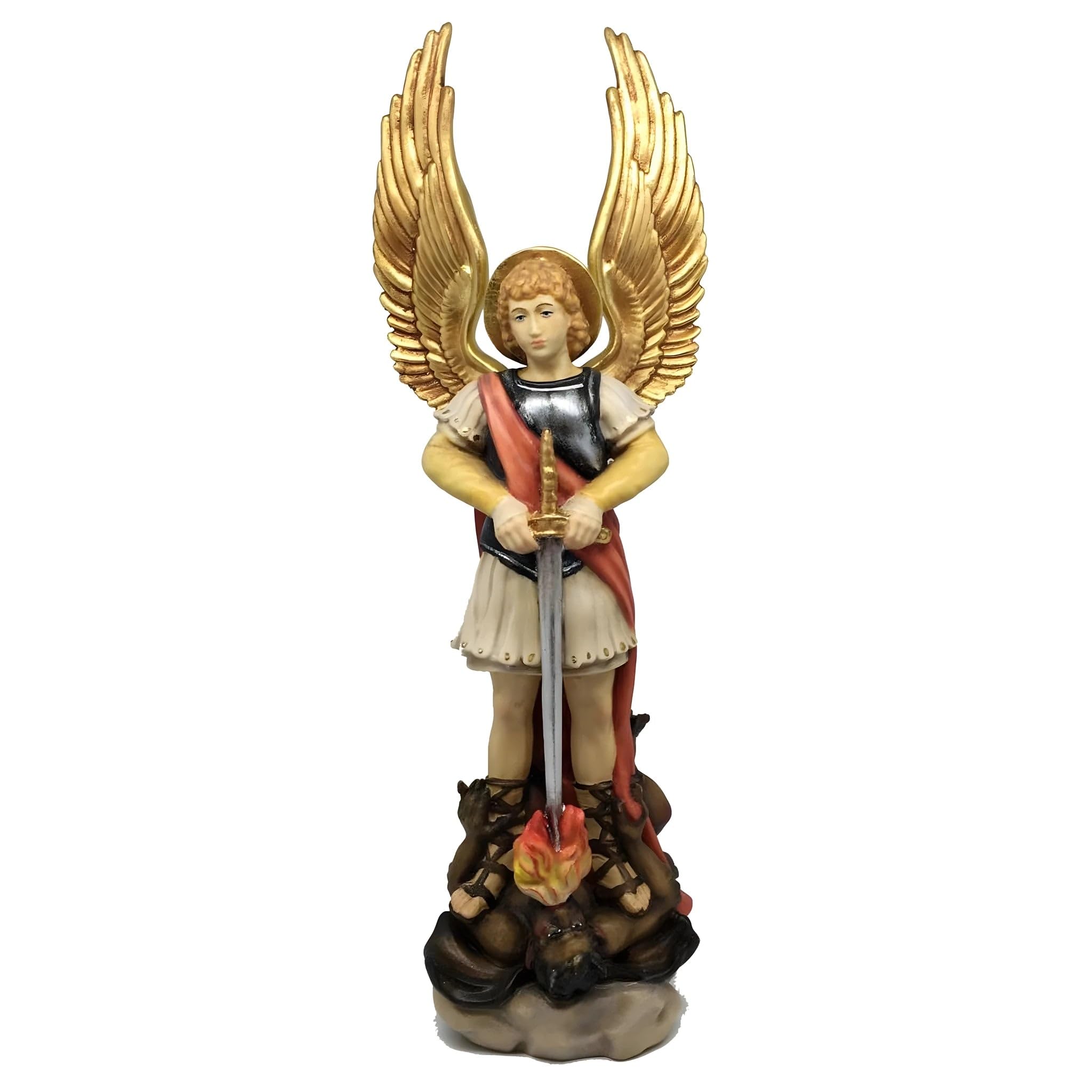 Dolfi statua św. Michała Archanioła z włókna szklanego 40 cm | Ręcznie barwione drewno w Val Gardena | Figurka szopki
