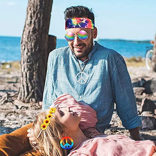 JORAKI Hippiekostuum set van 6 hippie accessoires vredesteken halsketting oorbellen armband regenboog hoofdband zonnebril hippie kostuum jaren '60 en '70 themafeest - Image 7