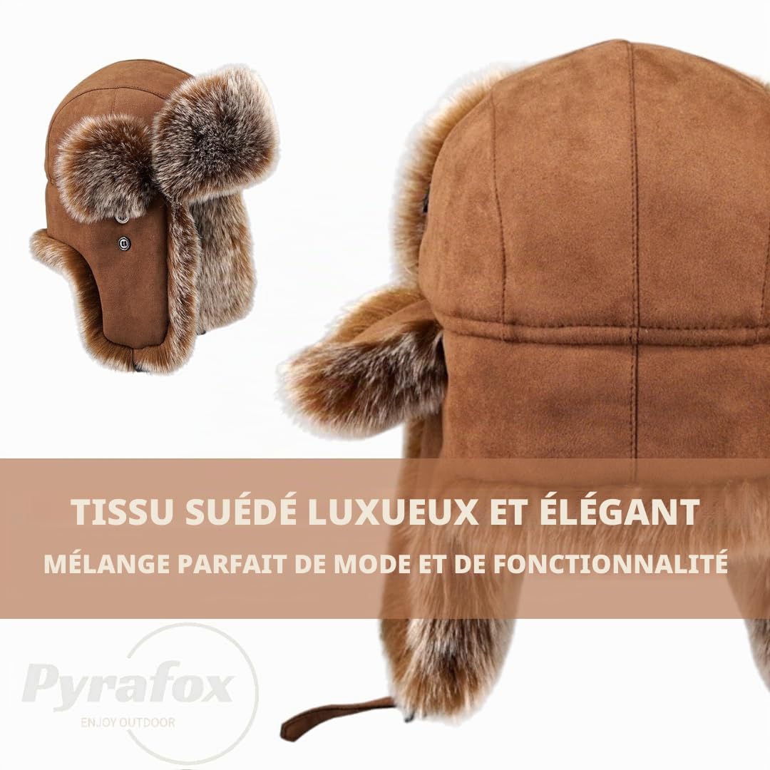 Chapeau bomber luxueux en daim synthétique – Chapeau d'hiver avec cache-oreilles Ushanka