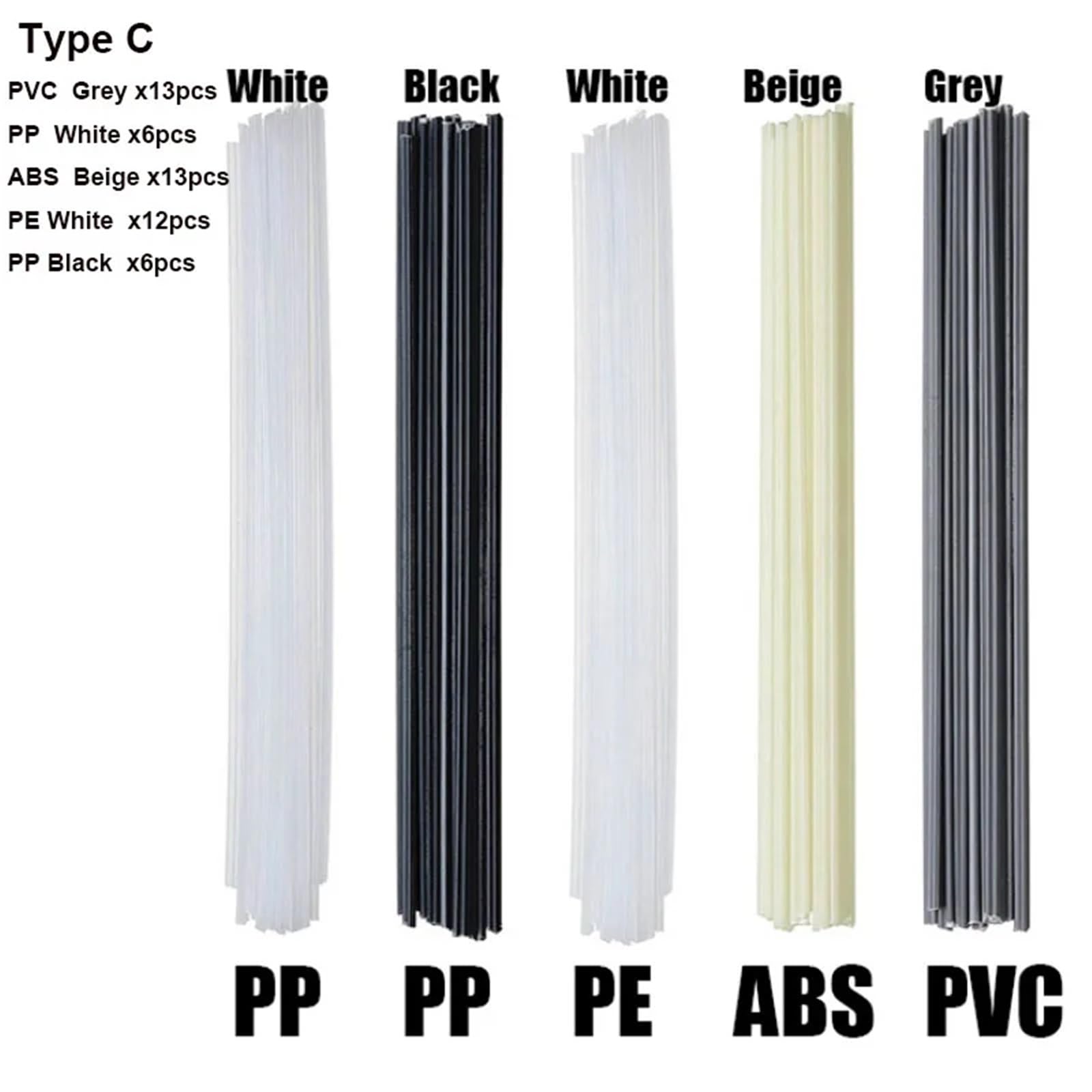 Chiodi di Saldatura 20/50/100 pz bacchette per saldatura in plastica set 20 cm PP/PE/PVC/ABS bastoncini per in polipropilene strumenti di riparazione per paraurti auto(E,100pcs)