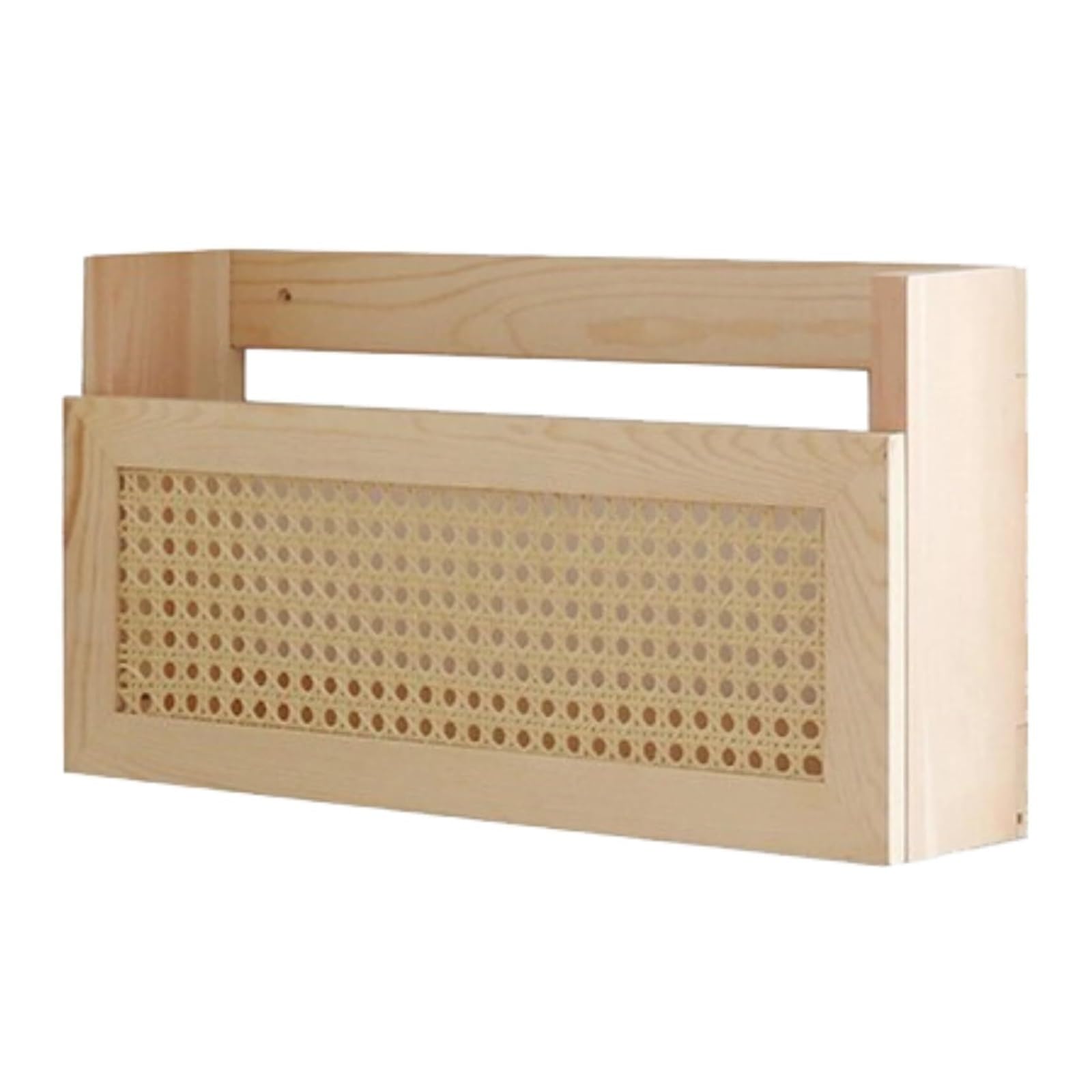 ZAWBNREOPC magazine rack Hanging Magazine Rack Wall Mounted Wooden Magazine Holder with Rattan Grid Home Office Easy Install