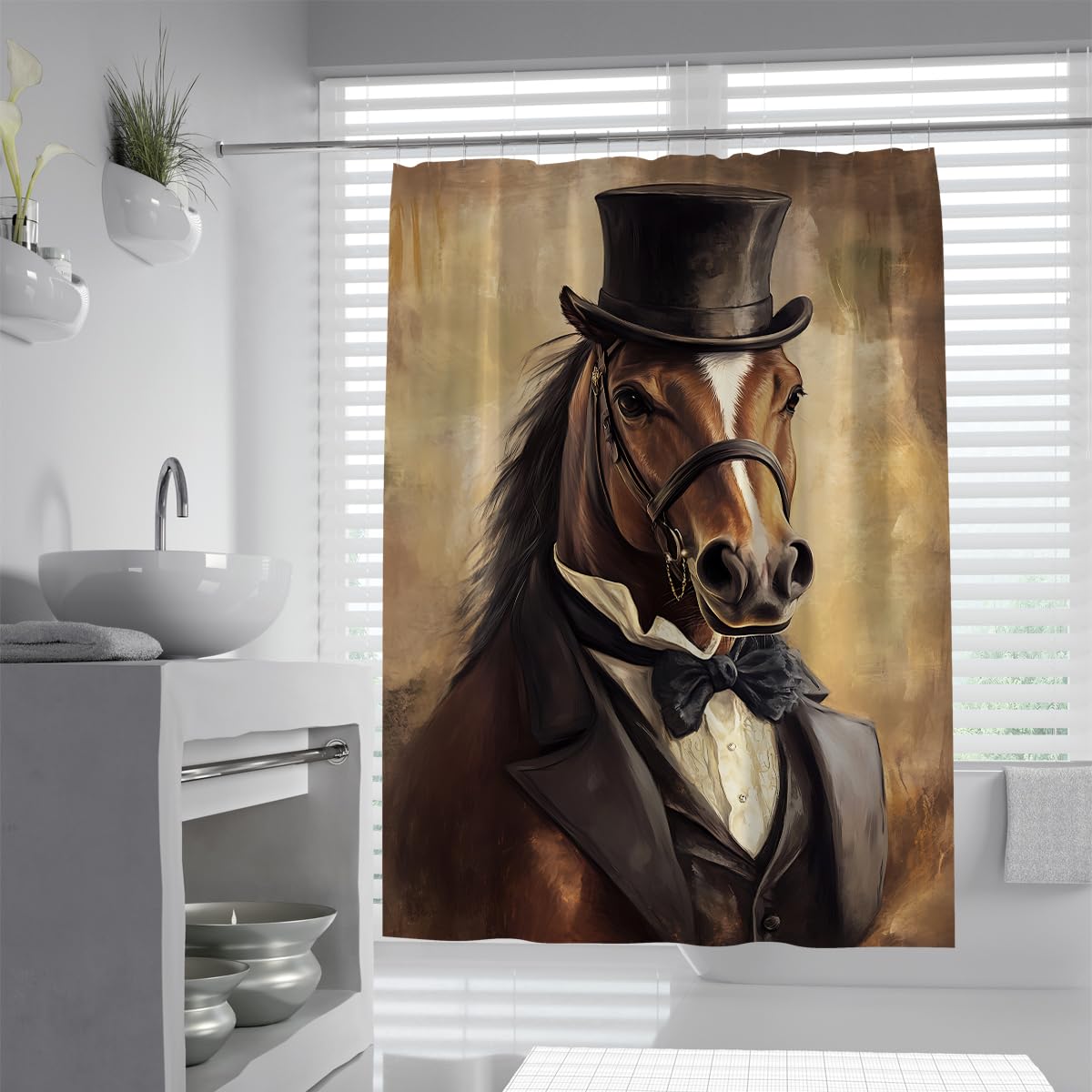 UIRINGART Brown Horse Shower Curtain W200xL240cm Water Repellent Mildew Resistant Cool Stallion Suit Artwork Fabric Bath Curtains Rustproof Grommets Tub Liners