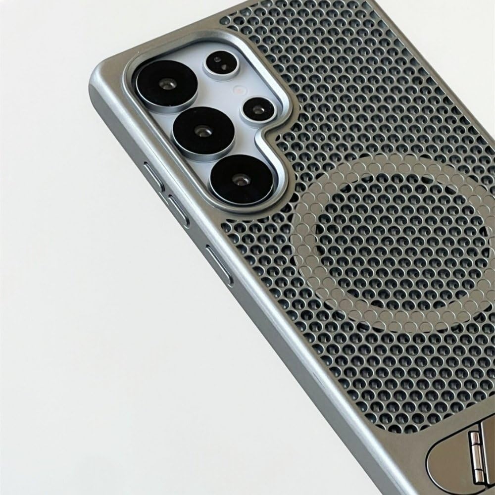 Etui chłodzące z siatki plastra miodu do Samsunga Galaxy S25 Plus S24 Ultra, ze stopu, z uchwytem na obiektyw, ładowaniem bezprzewodowym, twarde, matowe, niebieskie, do Samsunga S25