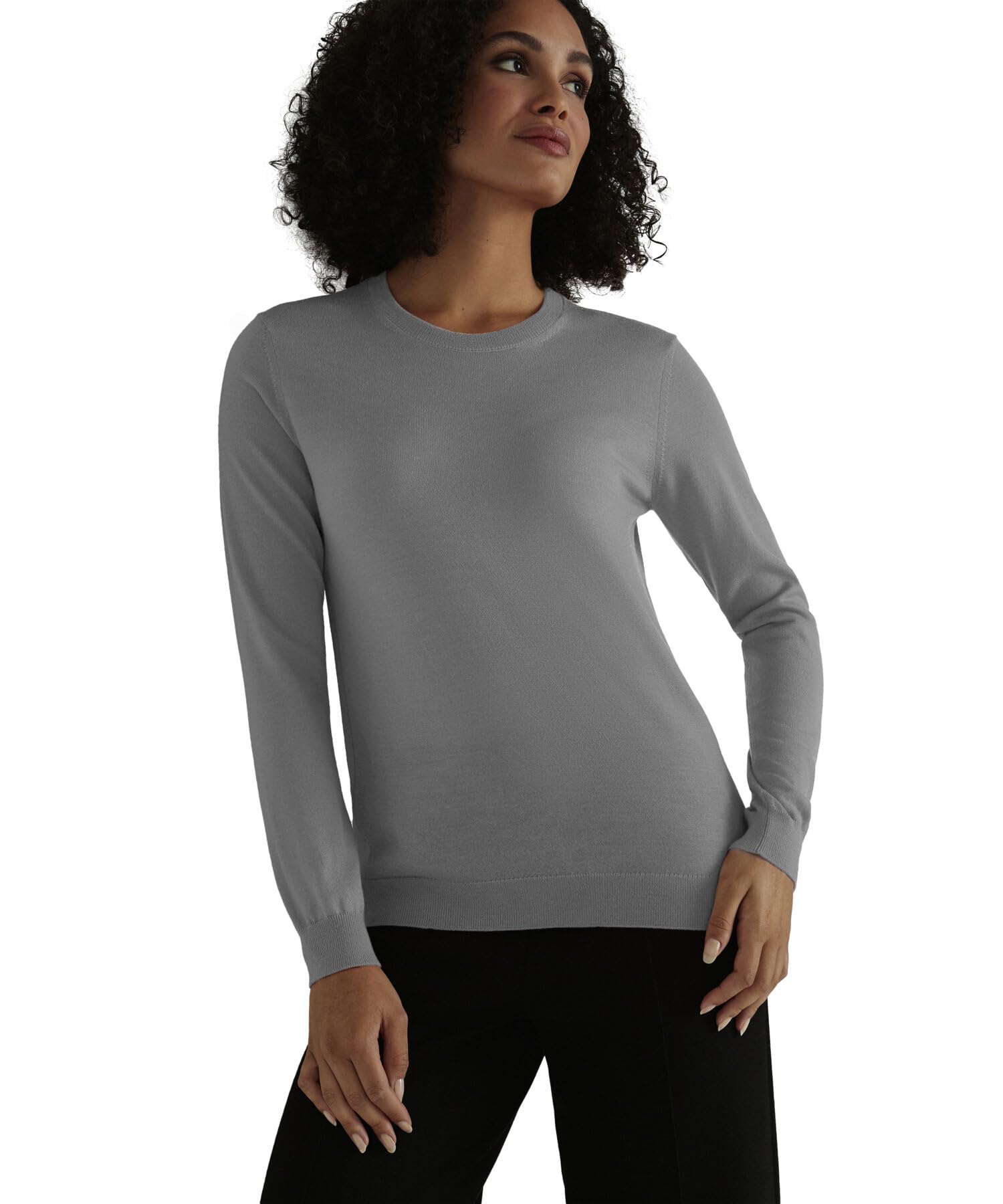Falke Mujer Basic New Merino Crew Neck suéter pulóver Elegante clásico para el Trabajo y el Tiempo Libre con Escote Redondo Transpirable regulación climática antiolor Lana 1 Pieza