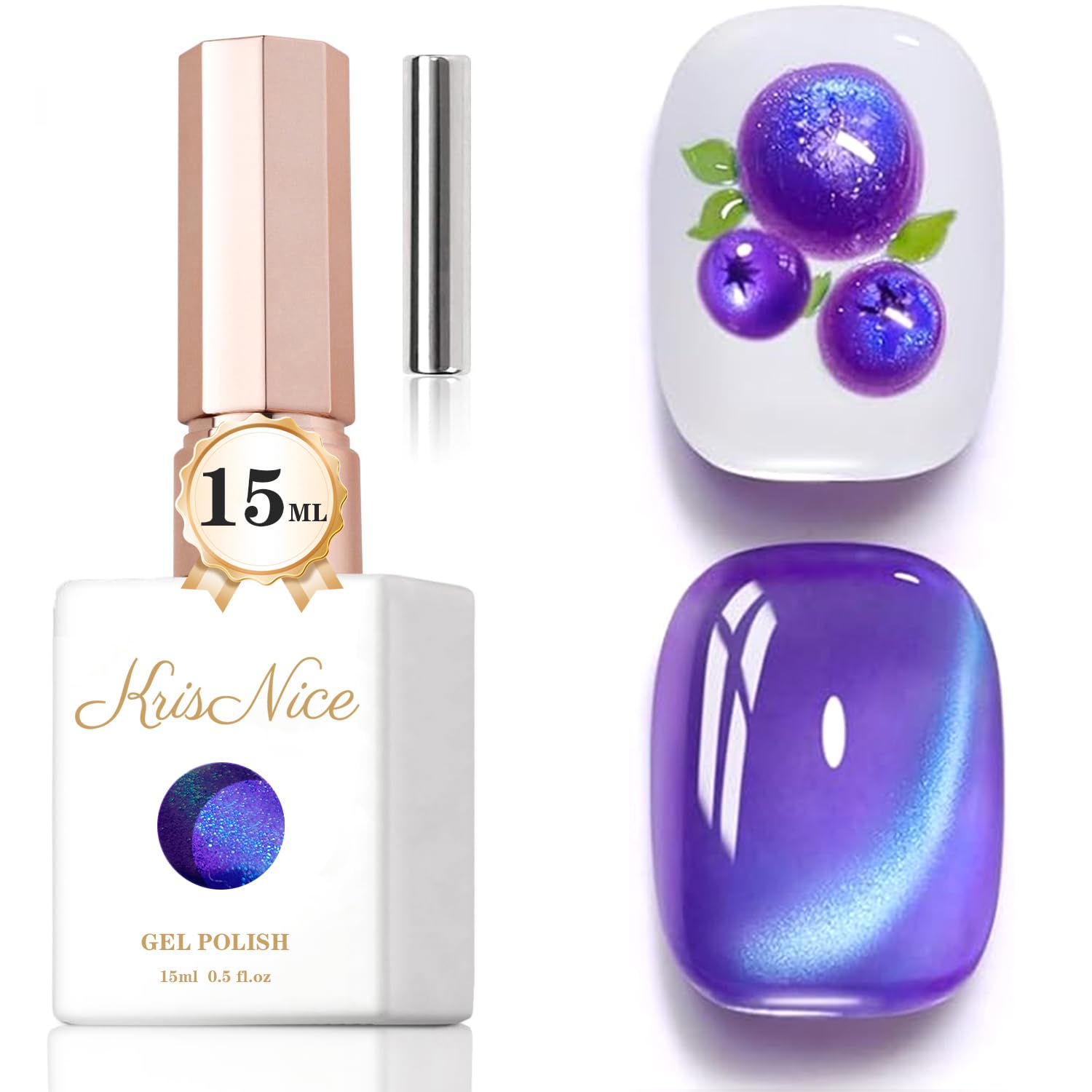 KRISNICE Cat Eye UV Gel Nagellack mit Magnet, 15ml Lila Cateye Magnet Einweichen Holografischer Katzenaugen Gel Nail Polish UV Nagellack Glitzer Art Manicure Salon Home DIY(MY001)