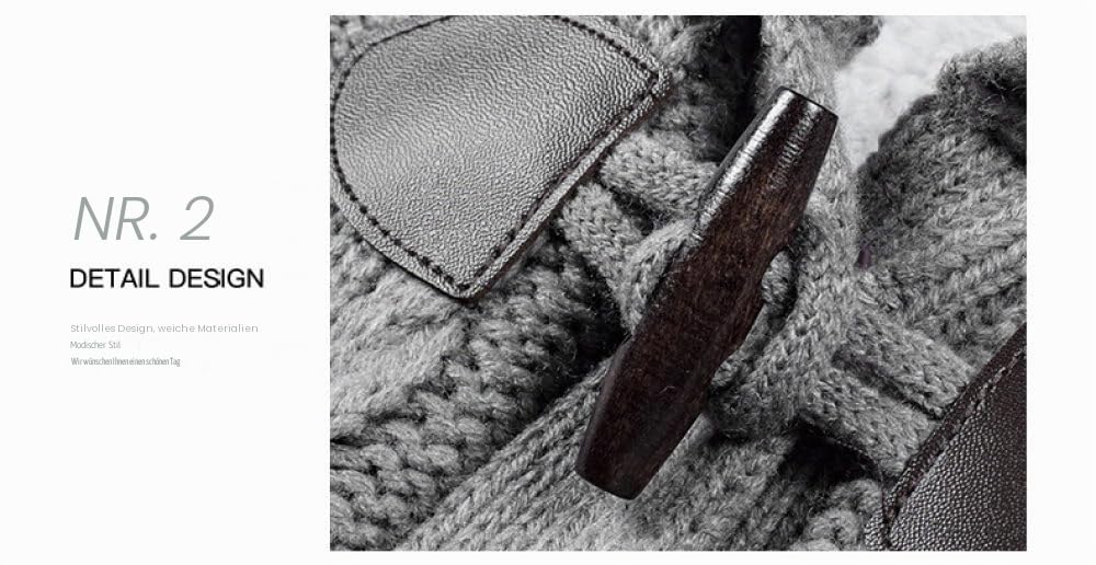 Grobe Strickjacken Mit Kapuze Für Damen Grau Mit Zopfmuster Fleece Gefüttert Strickjacken Offene Vorderseite Hornschnalle Damenpullover Mantel Warme Winterjacke Strickpullover Oberbekle