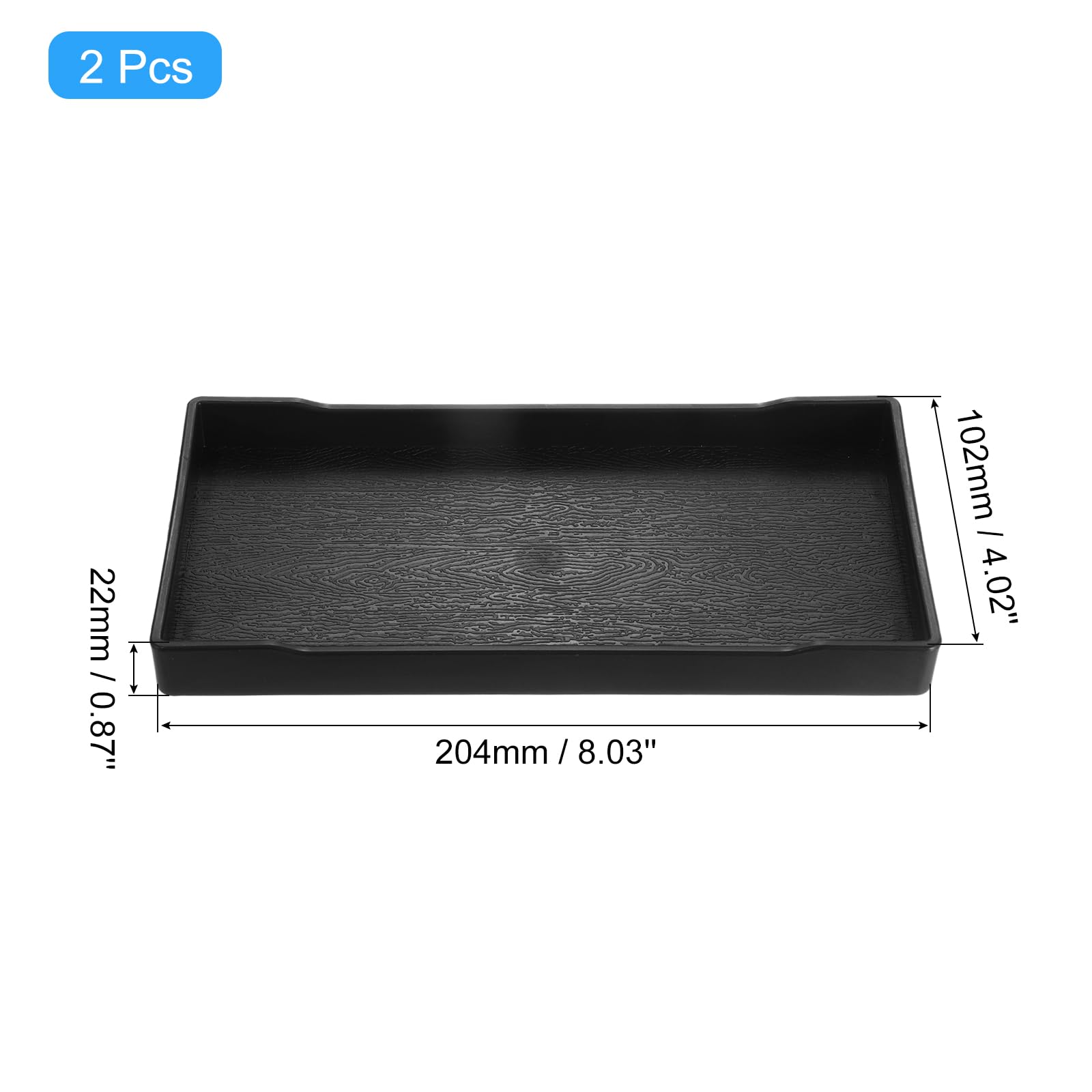 uxcell 2Pcs Serving Tray Small Black Mini Tray 4" x 8" Plastic Rectangular Wooden Serving Trays Decorative Ottoman Platter for Breakfast Kitchen Bathroom - Image 2
