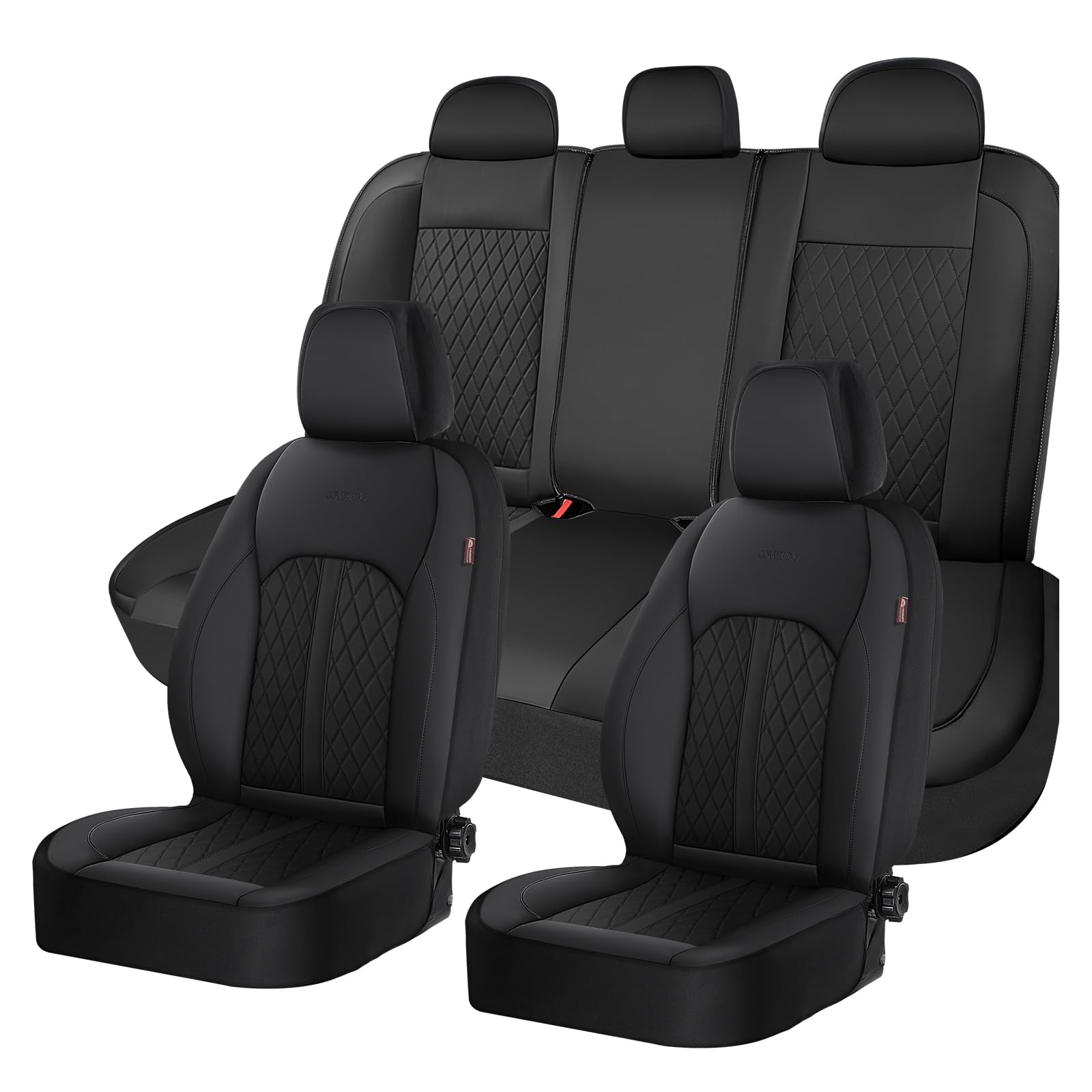 Coverado Leather Seat Covers Full Set, Black Seat Covers for SUV, Pickup Truck, Sedan, Automotive Vehicle Interior, Waterproof and Durable All Weather Protector