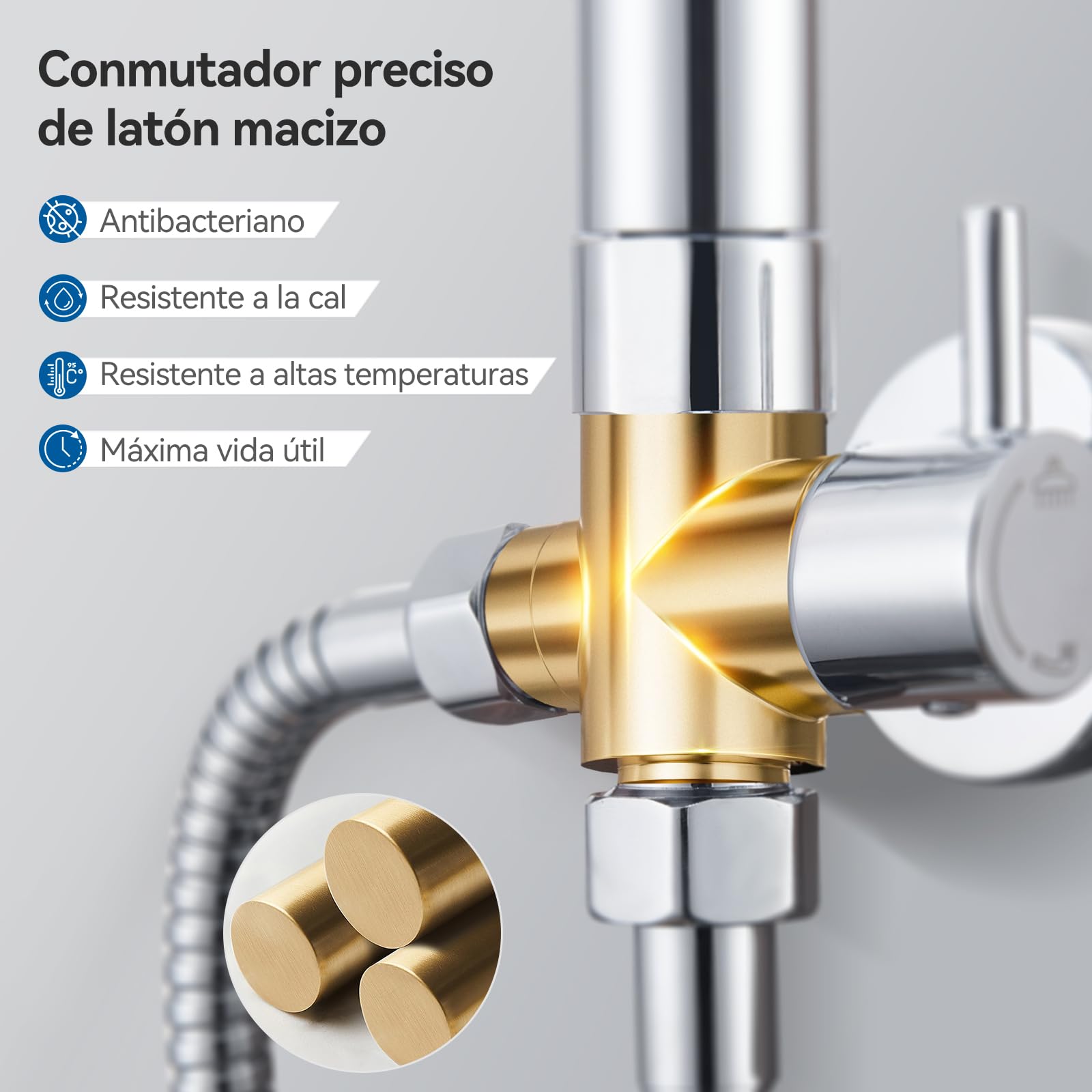 Auralum Columna Ducha sin Grifo, Set de Ducha con Cabezal de Ducha Lluvia 30×30 cm Cuadrado Acero Inoxidable, Alcachofa, Barra de Ducha Altura Regulable 68-108cm,válvula desviadora de Latón,Cromo — view 6