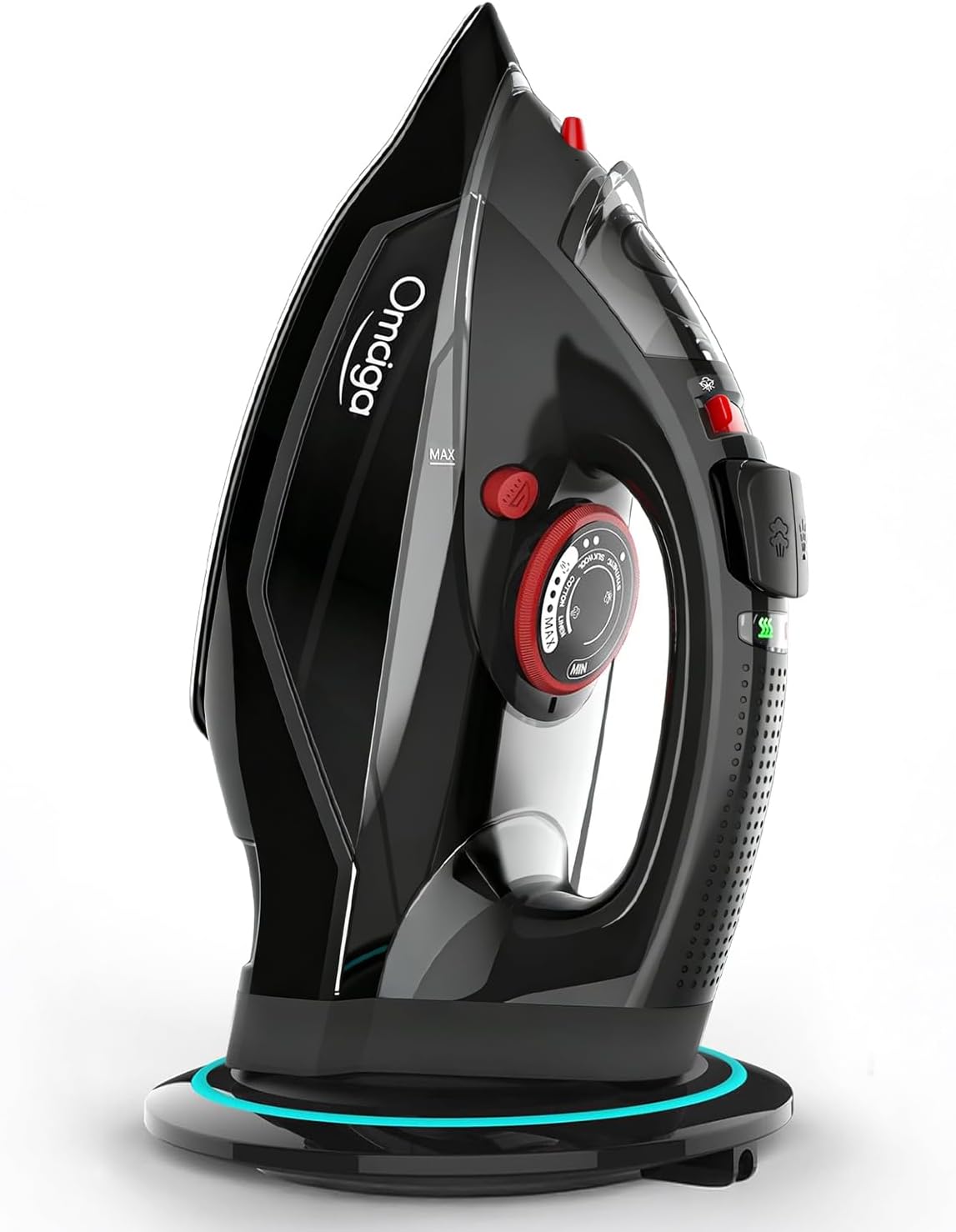 - Cordless Iron for Clothes, 1500W Steam Iron with Non-Stick Ceramic Soleplate, Auto Shut Off, Self-Clean, Burst of Steam, Anti-calc, 3 Temperature Settings, 11.84oz Water Tank, Black