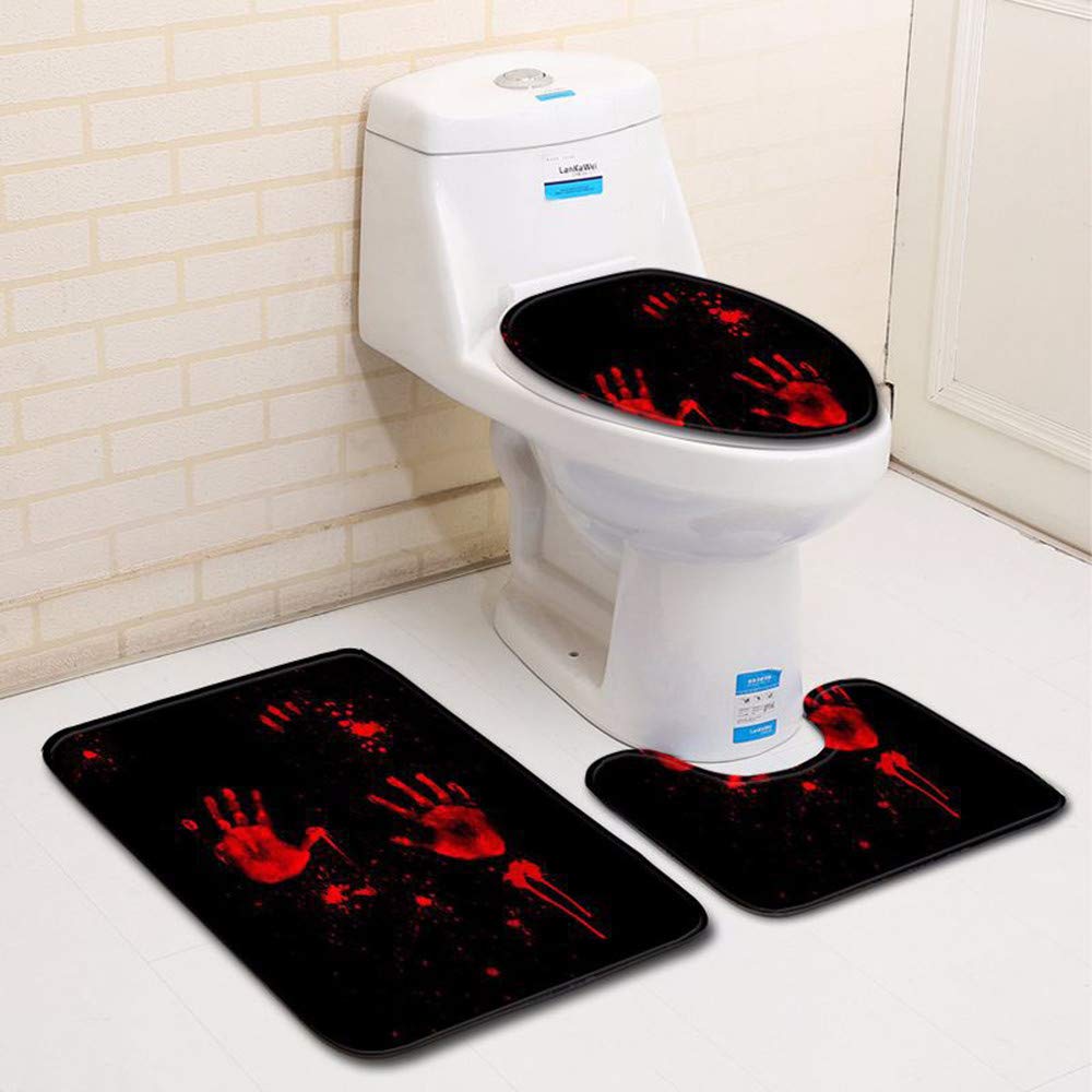 Halloween Bath Rug Sets 3 Piece Bloody Handprint Bathroom Toilet Three Piece Floor Mat Door Carpet