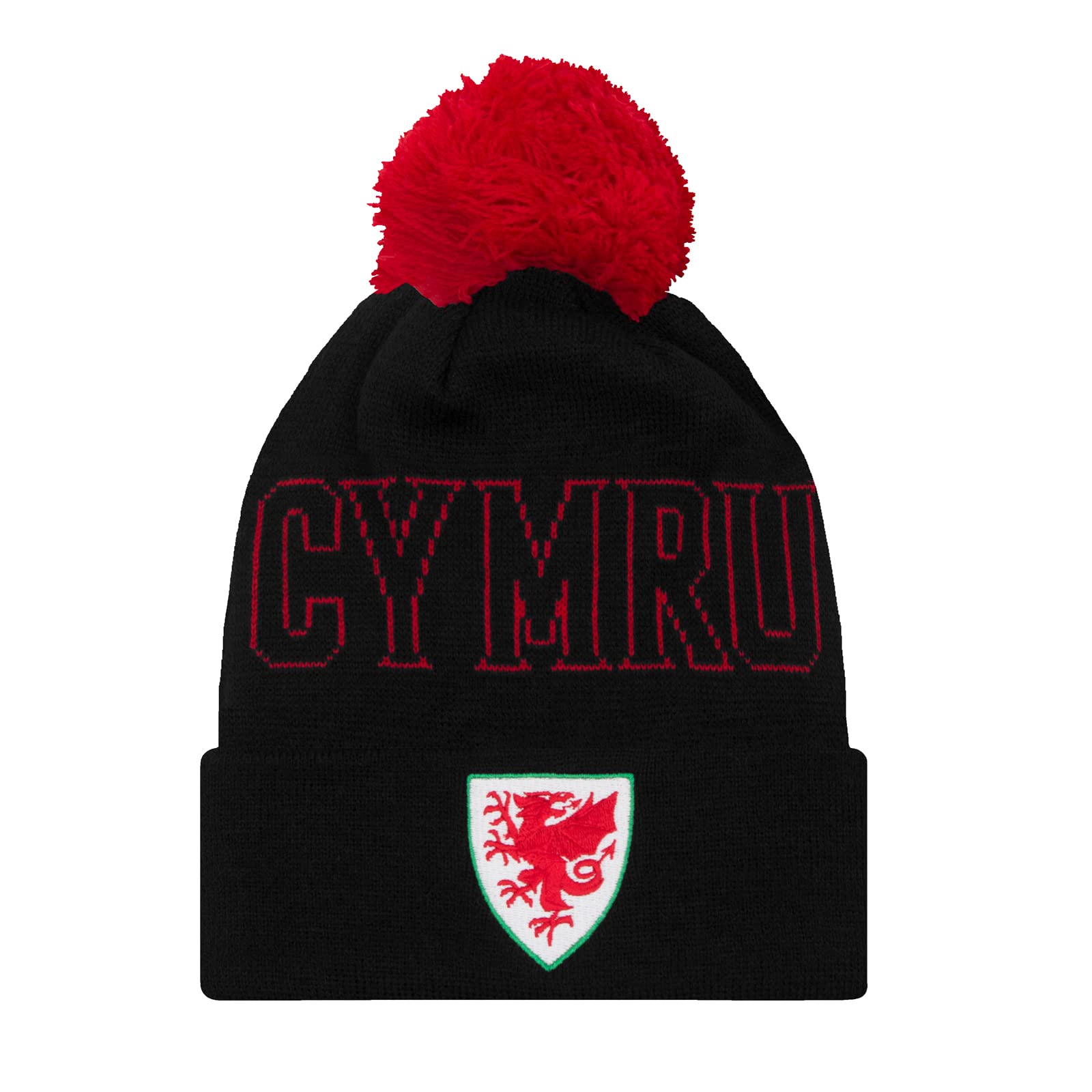 Wales F.A. FA Wales Official Football Gift Knitted Bobble Hat Black