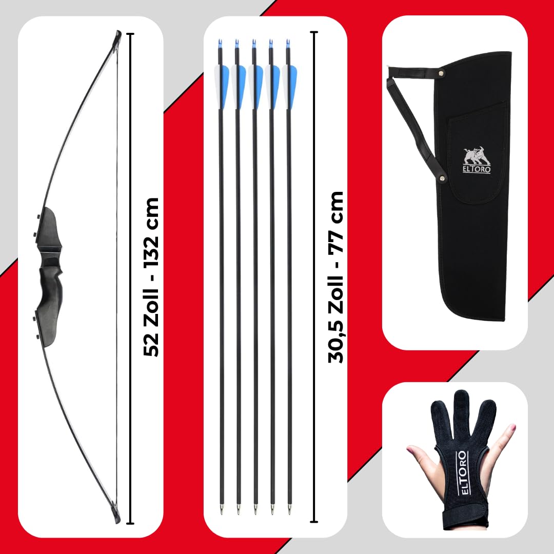 BSW Recurve Bogen Set 52 Zoll für Rechtshänder Einsteigerbogen (132 cm)