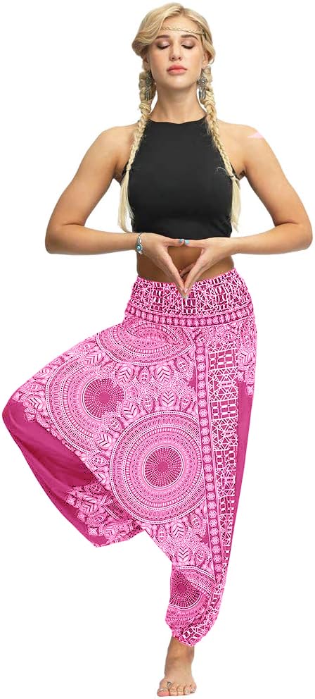 Whitewhale Women Casual Peacock Print Summer Loose Yoga Trousers Baggy Boho Aladdin Jumpsuit Harem Pants 2