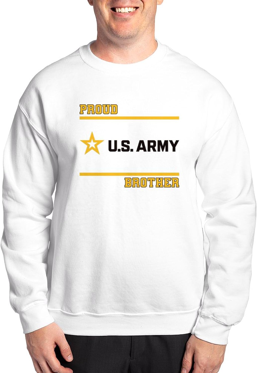 CafePress Proud Army Brother Black and Gold Sweatshirt Classic Crew Neck Light Sweatshirt