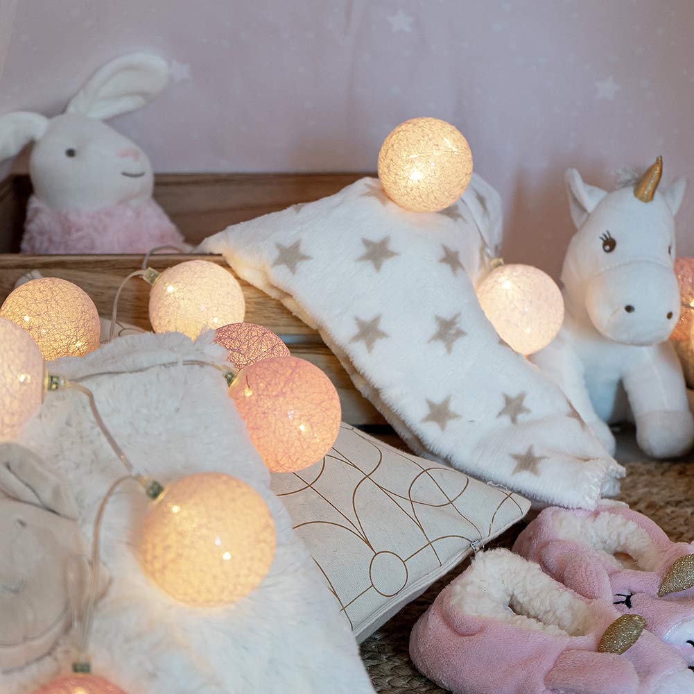 GuirLED - Guirlanda luminoso a LED per batuffoli di cotone USB - Luce notturna per bambini 2h - Alimentatore doppio USB 2A incluso - 3 intensità - 24 sfere 2,4m - Principessa