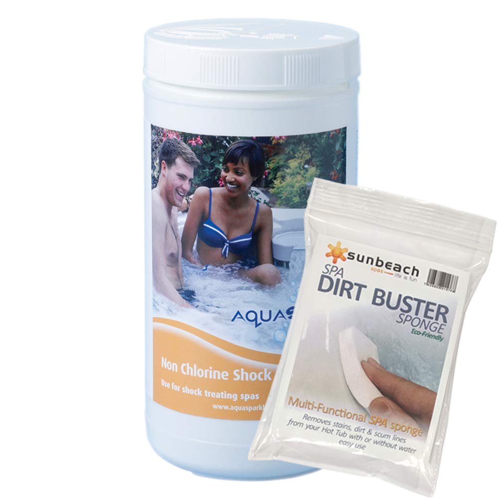 Aquasparkle 1kg Non-Chlorine Shock for Hot Tubs & Spa with FREE Sunbeach Dirt Buster Sponge