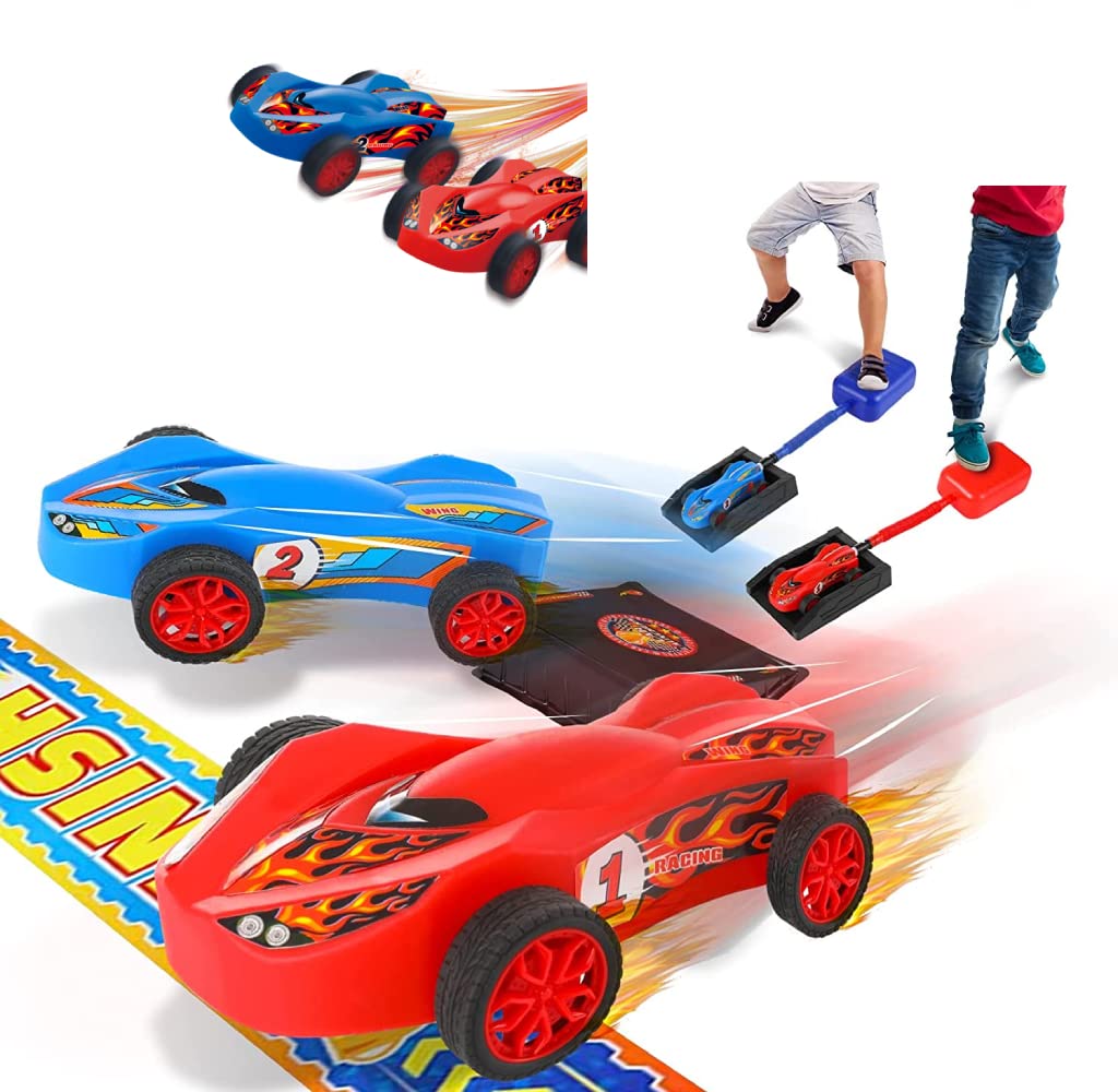 JUNICar Racing Launcher Toy Set - 2PCS for Kids: Racing, Jumping, Ramp, Finish Line - Perfect Outdoor & Indoor Gift for Boys & Girls Ages 4-8+