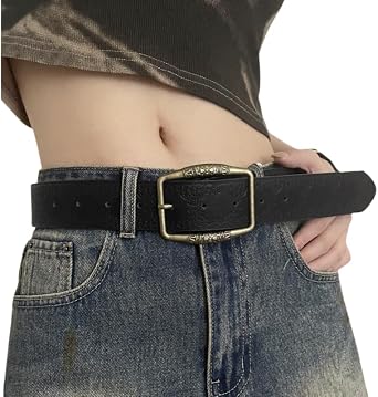 Western Strap for Women - Vintage Embossed Leather Bucket Belt Y2K Cowgirl Engraved Tooled for Jeans Pants