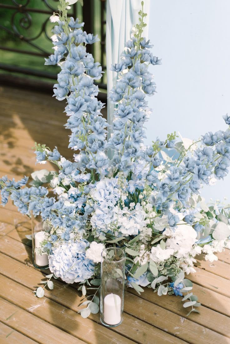 8PCS Dusty Blue Delphinium Artificial Flowers 33.5'' Faux Delphinium Stems Larkspur Silk Flowers for Wedding Table Centerpieces Home Garden Decor(Dusty Blue) - Image 4