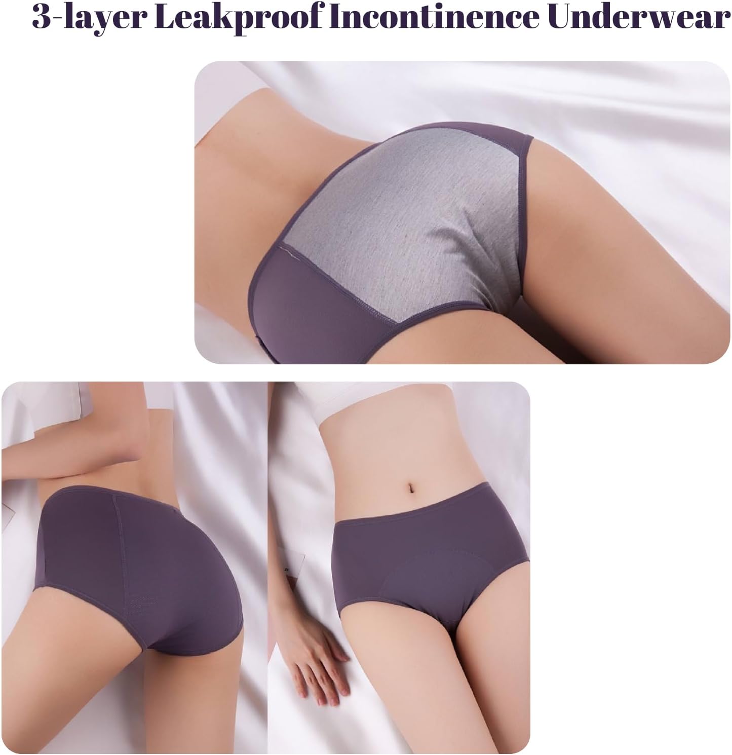 Washable Women's Incontinence Underwear 4 Colors, High Waist Panties, Leak Proof Adult Incontinence Protective Briefs with Breathable Mesh for Light Bladder Leakage (X-Large) - Image 2