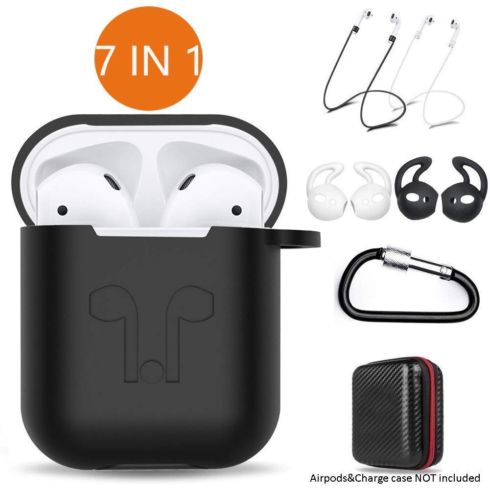 JETech Cover Custodia Per AirPods (1a & 2a Generazione), PC E TPU, Protettivo Pelle Con Portachiavi (Nero - Foto 9
