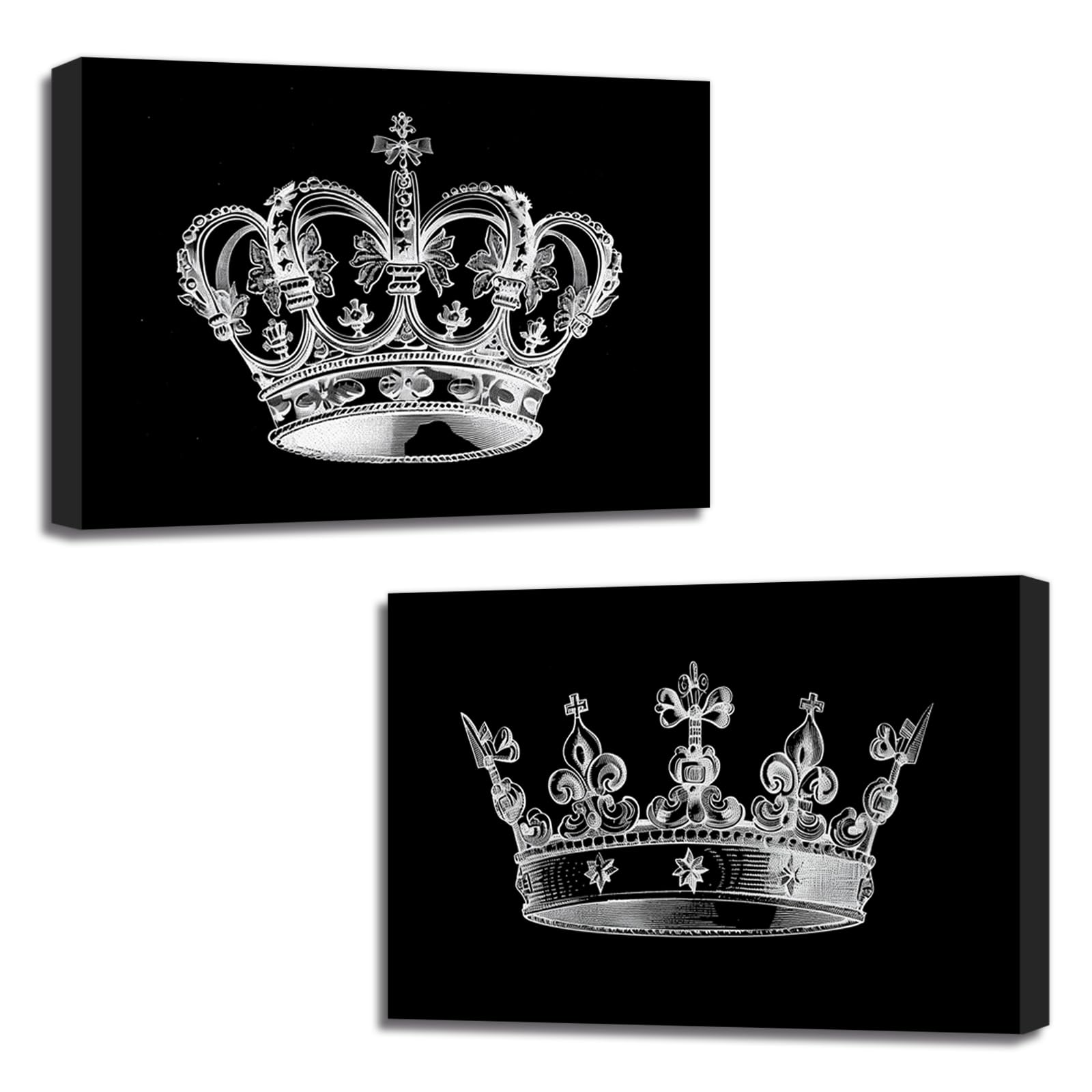 LZIMU 2 Pieces King and Queen Crown Canvas Wall Art Abstract Crown Poster Prints Painting Couples Anniversary Artwork for Romantic Bedroom Decor Gift Framed (Black, (60.00 x 90.00 cms x 2PCS))
