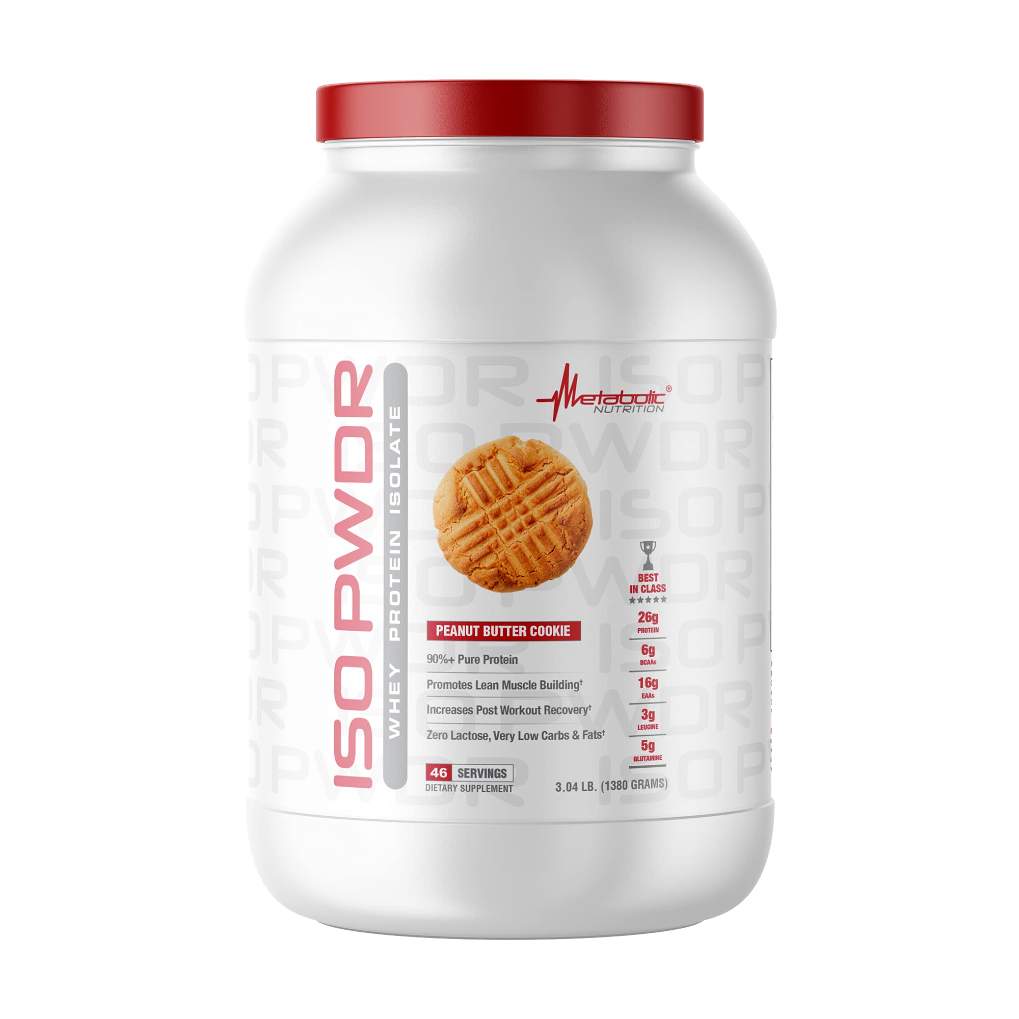 Metabolic Nutrition Whey Protein Isolate ISO PWDR Peanut Butter Cookie, 3.04lb, 23 Servings, 26g Protein, Fast Digesting, Zero Carbs, Delicious Flavor, Very Low Carbs & Fat, Zero Lactose