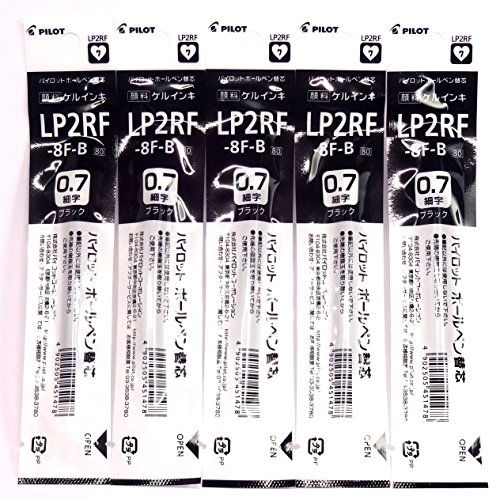Pilot 0.7mm Black Ink Refill (LP2RF-8F-B), for Juice Gel Ink Ballpoint Pen, (LJU-10F-B), ×5 Pack/total 5 pcs (Japan Import) [Komainu-Dou Original Package]