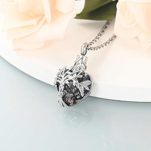 Miniatura 4 de Collar de Árbol de la Vida de shajwo, Collar de Urna de Cremación en Forma de Corazón, Collar de Cenizas con Cristales de Cremación, Colgante de