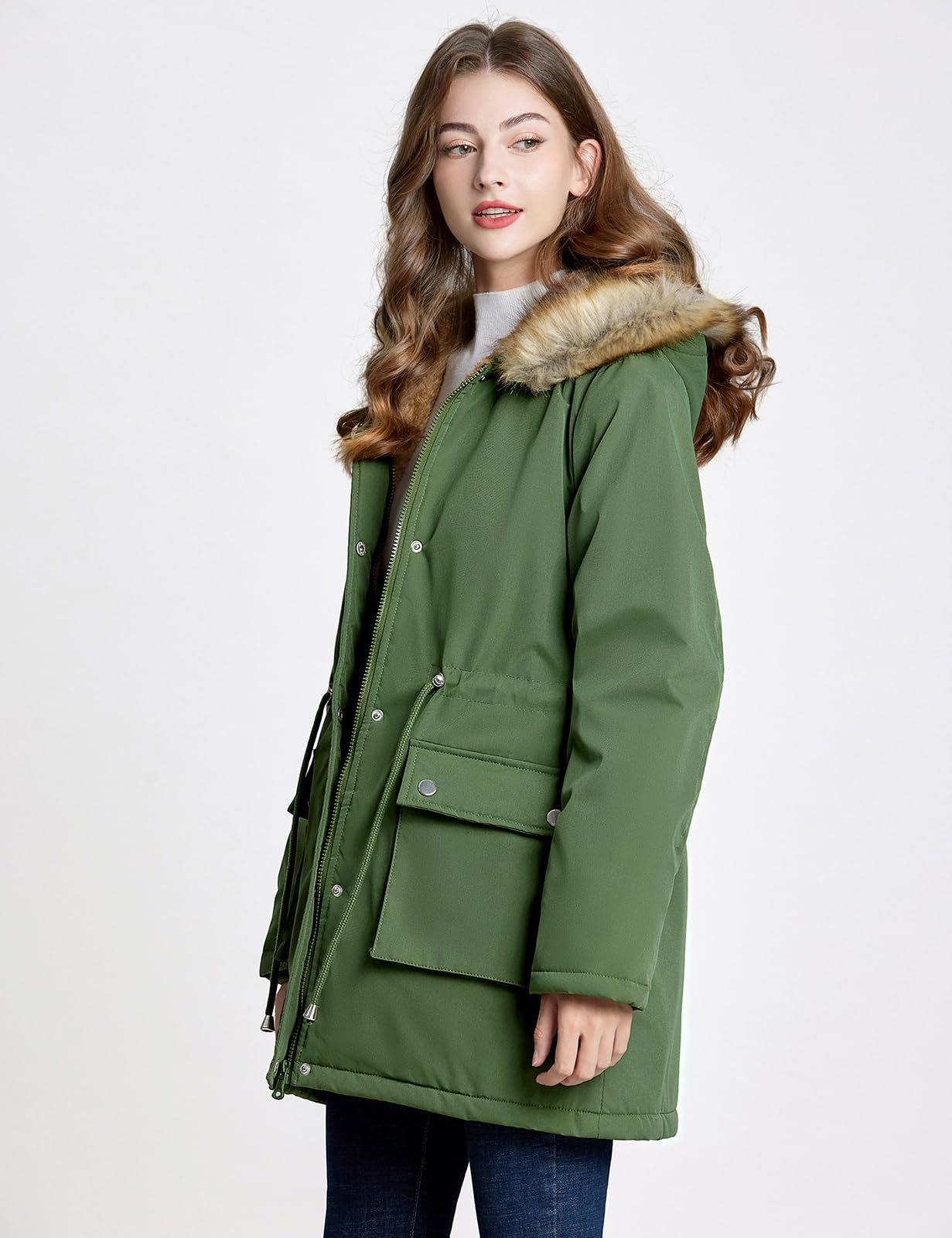 Xnova Abrigos Parka Mujer Invierno de Forro Polar Chaquetas Impermeable Largo Chaquetones Termica de Cremallera con Capucha de Pelo Sintetico Cazadora Cálido Gruesa