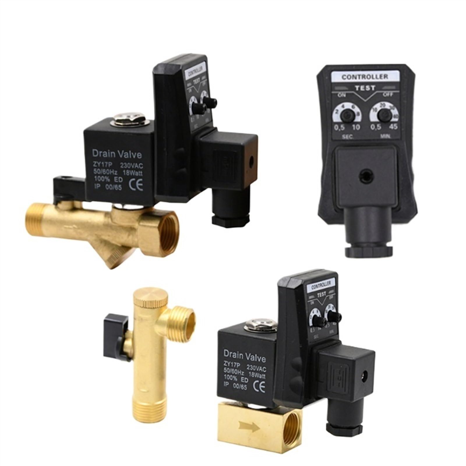 0P7BR328B 1/2" Electronic Drain Valve Drainer Timer Controller Automatic Gas Storage Tank for Compressor Solenoid 220V DN15(Single timer,DC12V)