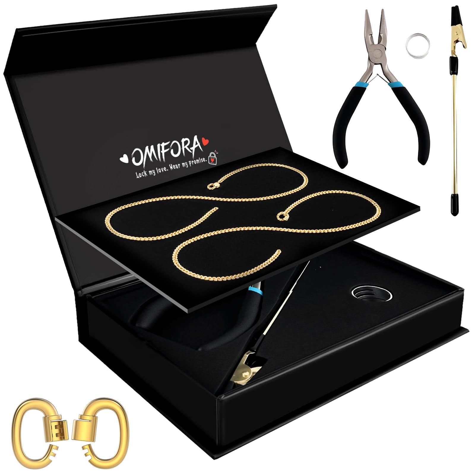 omifora Kit di braccialetti permanenti con chiusura ad anello, gioielli romantici per coppie, amici e familiari, regalo per anniversari, festa della mamma e compleanni (oro e oro)