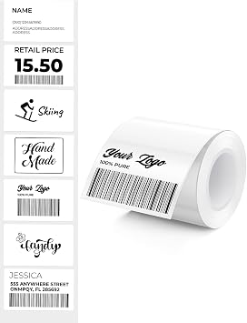 MUNBYN Thermal Sticker Labels, Self-Adhesive Barcode Label Paper for Direct Thermal Printer, Multi-Purpose Rectangle Address Shipping Mailing Stickers,1.97 x 1.18 50mm x 30mm, White, 1 roll