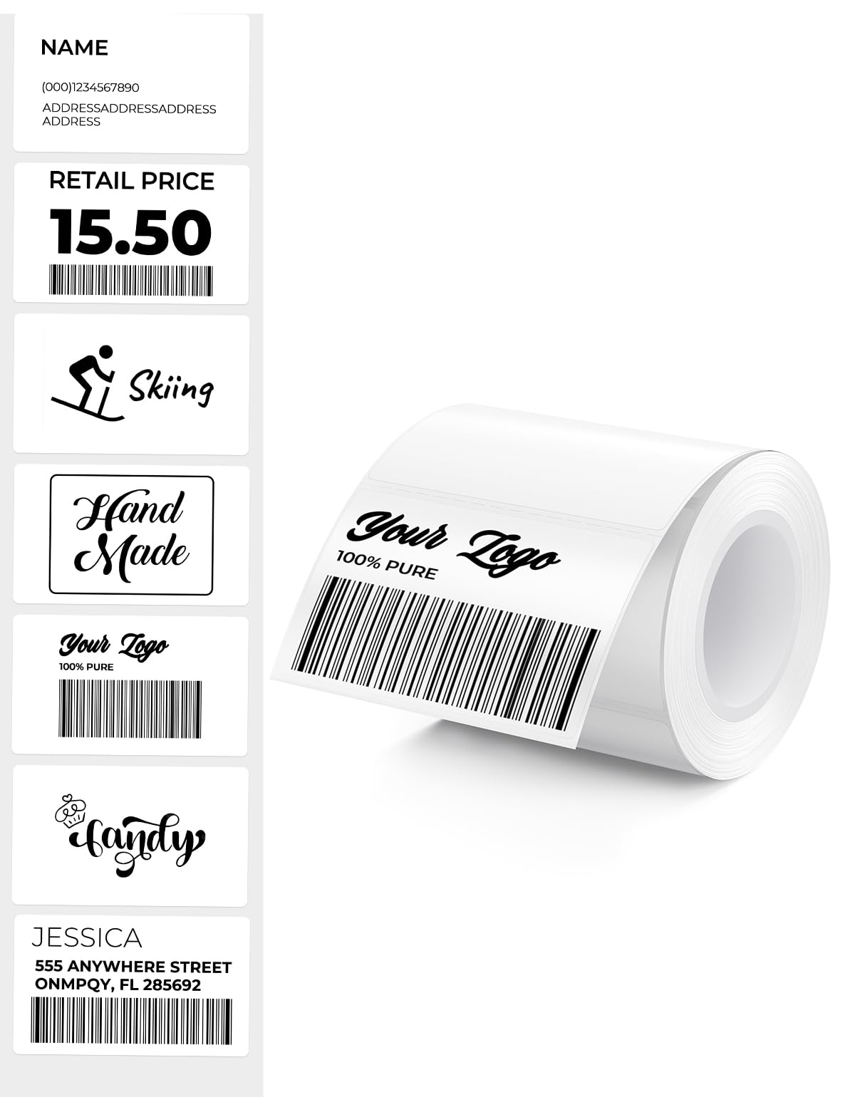 MUNBYN Thermal Sticker Labels, Self-Adhesive Barcode Label Paper for Direct Thermal Printer, Multi-Purpose Rectangle Address Shipping Mailing Stickers