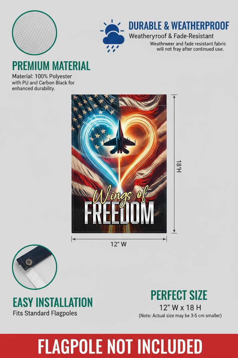 Air Force Garden Flag 12x18 Inch - Double Sided US Military Jet "Wings of Freedom" Patriotic Outdoor Decor for Veterans & Air Force Families - Image 2