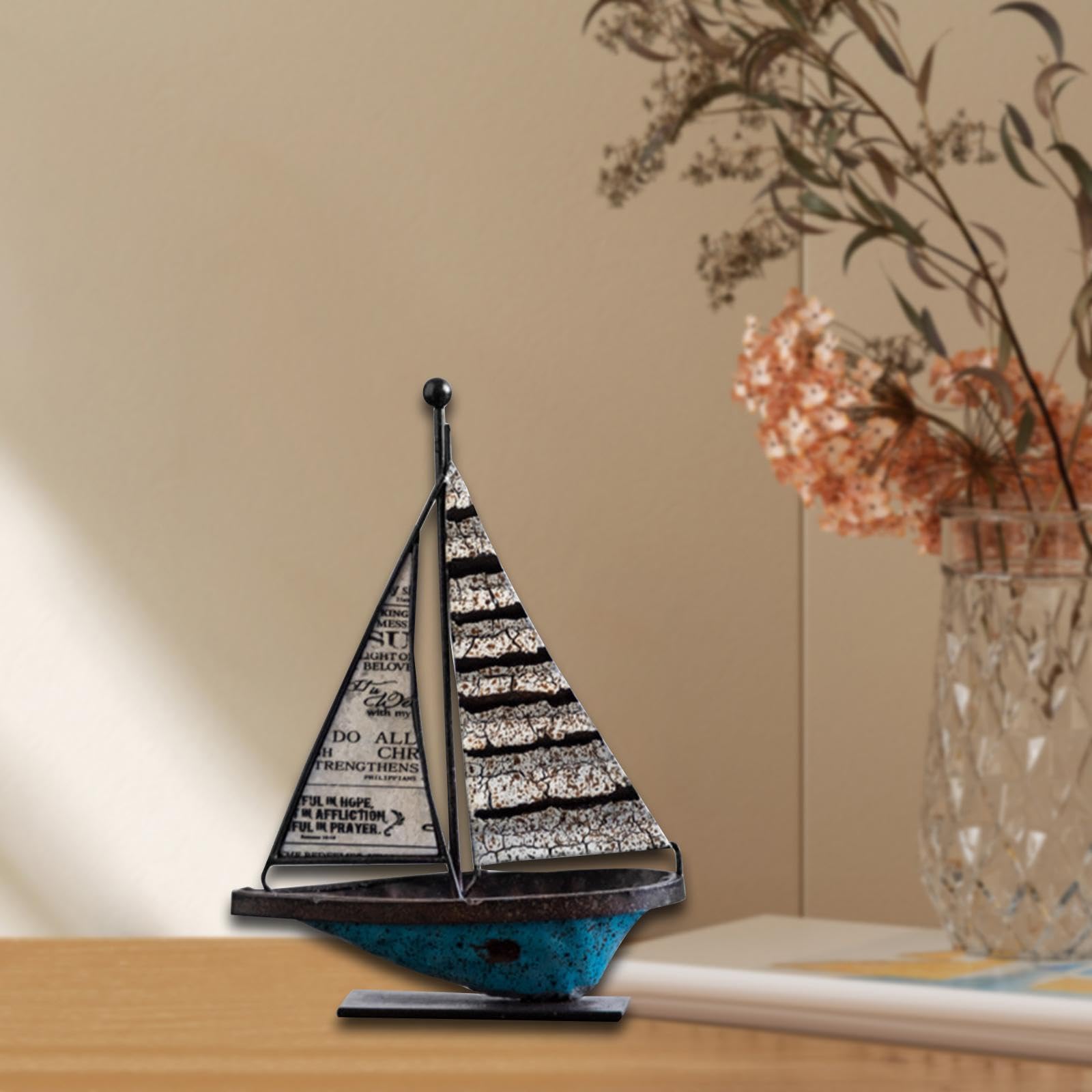 Decorazione a Forma di Barca a Vela, Decorazione in Metallo a Forma di Barca a Vela, Modello retrò di Barca a Vela Come Decorazione per caffè, Dimensioni: