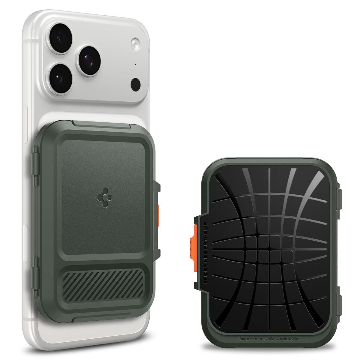 Spigen Lock Fit MagFit Porte Carte magnétique conçu pour MagSafe avec Kickstand Compatible avec Les Modèles iPhone 17/16/15/14/13/12 Magsafe Wallet - Vert Militaire