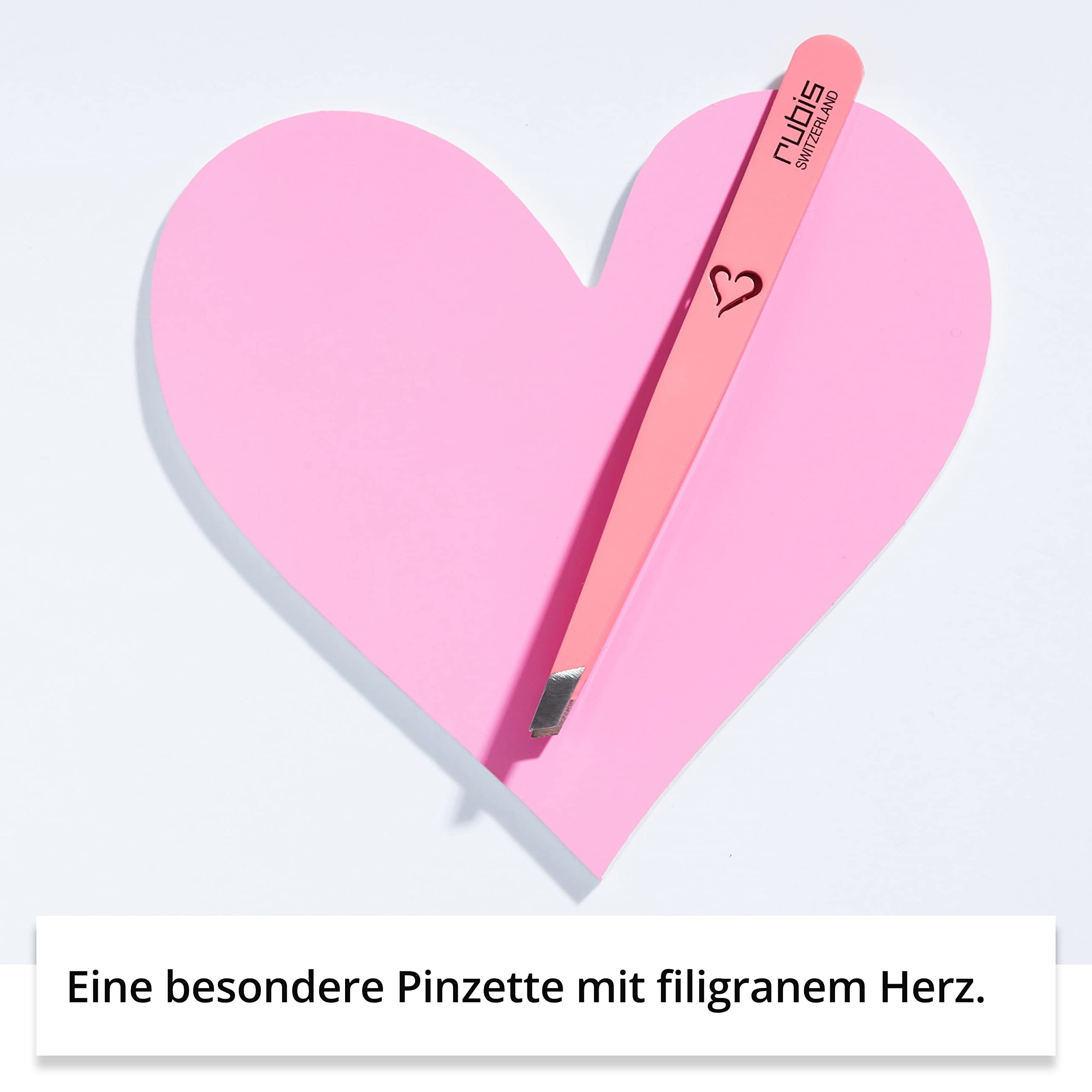 Rubis Pinzette Herz - Augenbrauenpinzette Rosa schräg mit Herz Gravur