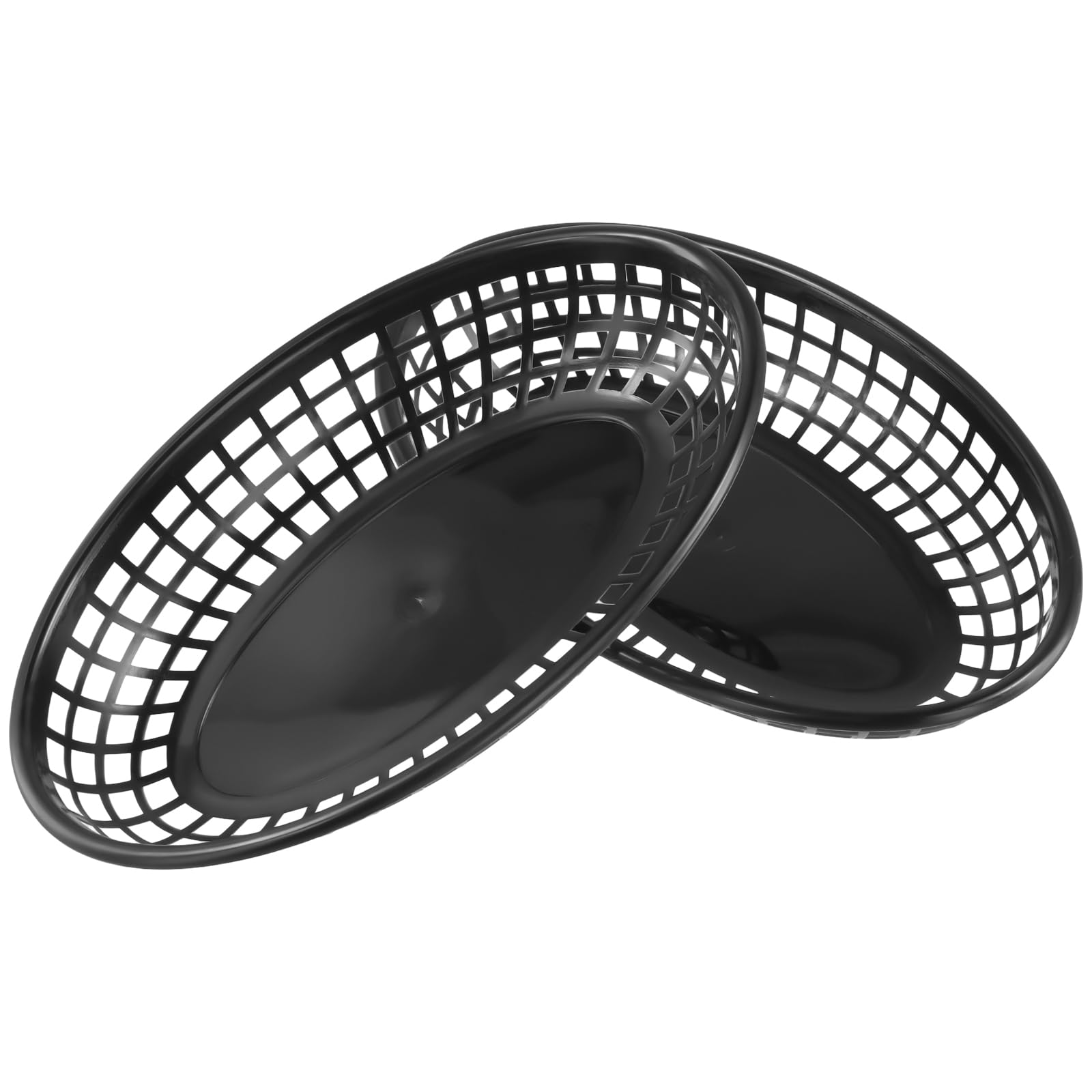 SINJEUN Lot de 60 paniers ovales en plastique pour restauration rapide, 22,5 x 14 x 4 cm, paniers de service de restauration rapide noirs pour frites, hamburgers, sandwichs