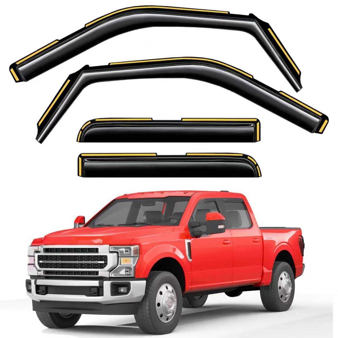 in-Channel Window Rain Guards Fit for Truck Ford F150 2015-2020 SuperCrew (Fit for Ford F250-F550 2017-2025) Extra Durable Window Visors Window Deflectors Vent Shades Car Accessories-4 pcs
