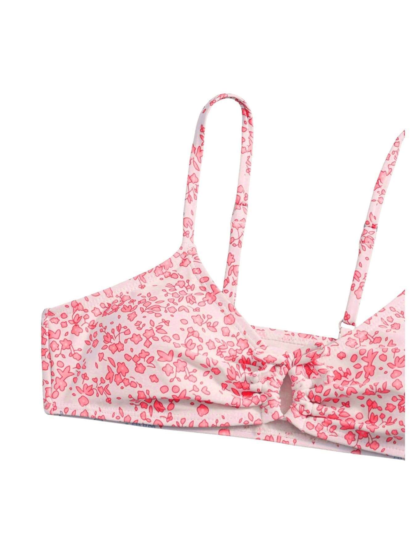 QJQ Costume da bagno da ragazza 2 pezzi Disty floreale anello collegato costume da bagno carino set bikini